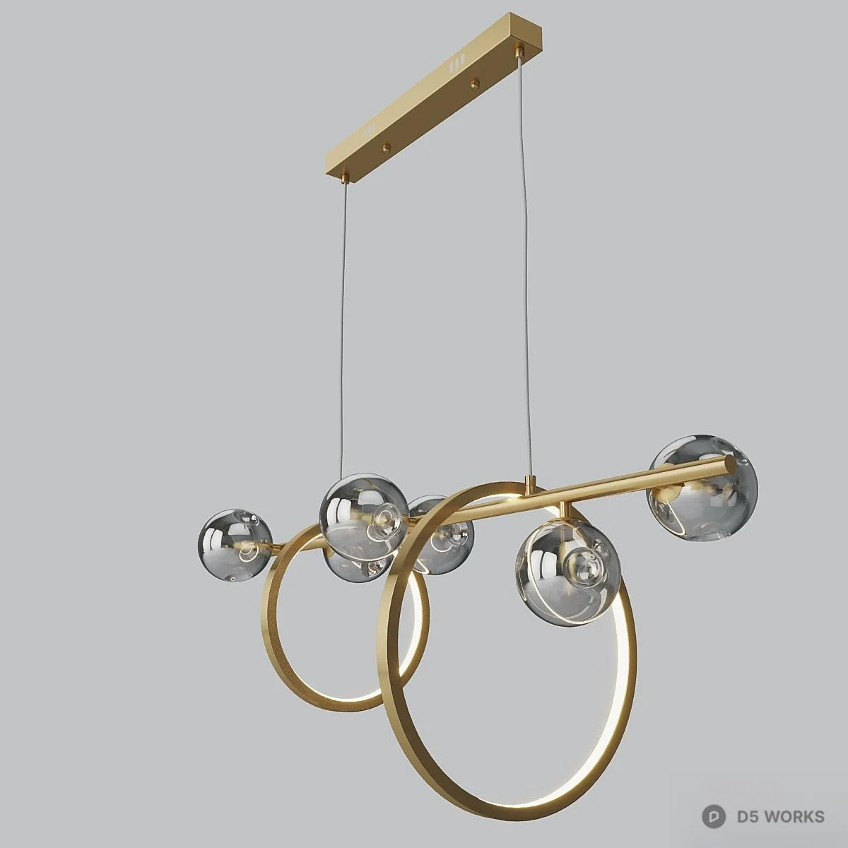 Modern Brass And Glass Ring Pendant Light 3d model thumbnail 2