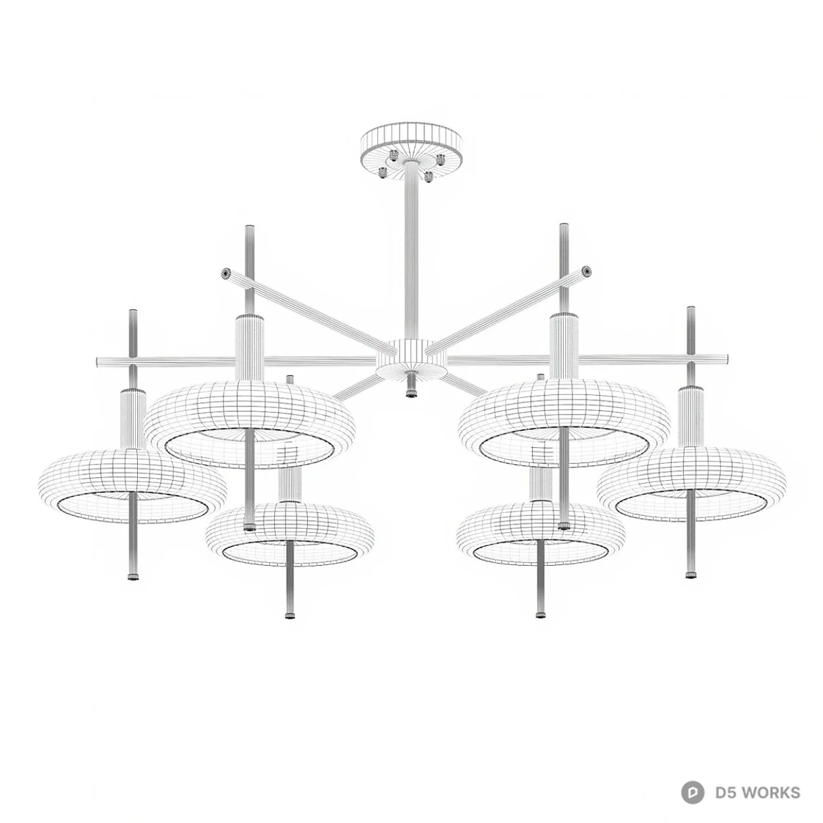 Brass And Glass Modern Chandelier 3d model thumbnail 2