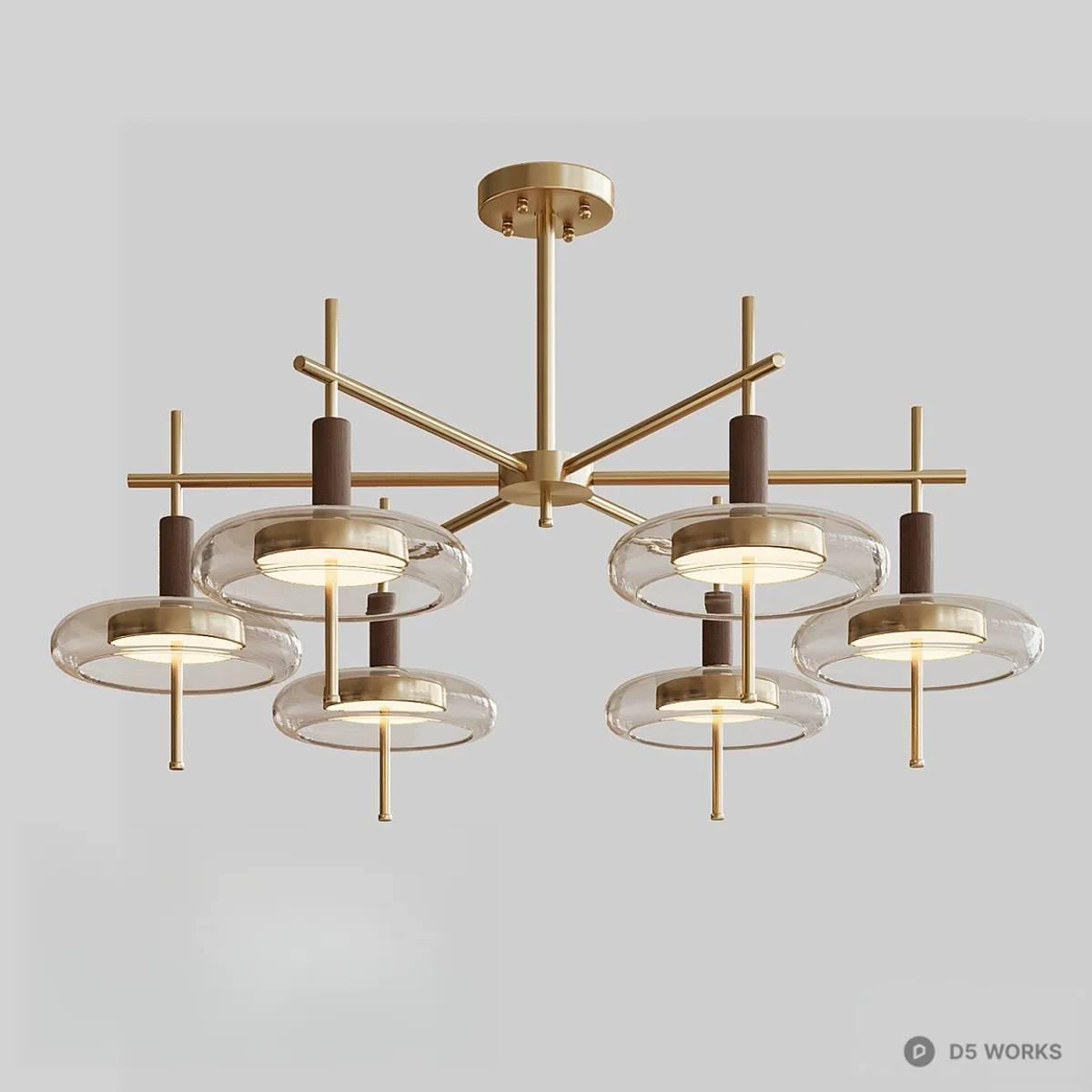 Brass And Glass Modern Chandelier 3d model - Image 1