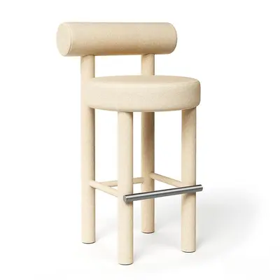 Minimalist Upholstered Bar Stool With Cylindrical Backrest 3d model