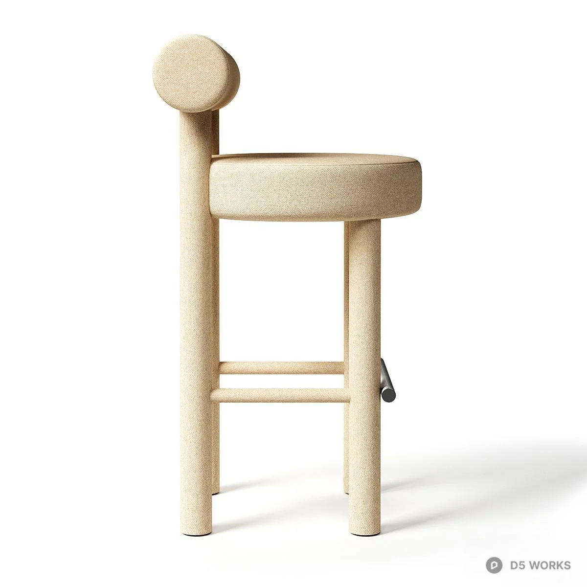 Minimalist Upholstered Bar Stool With Cylindrical Backrest 3d model thumbnail 3