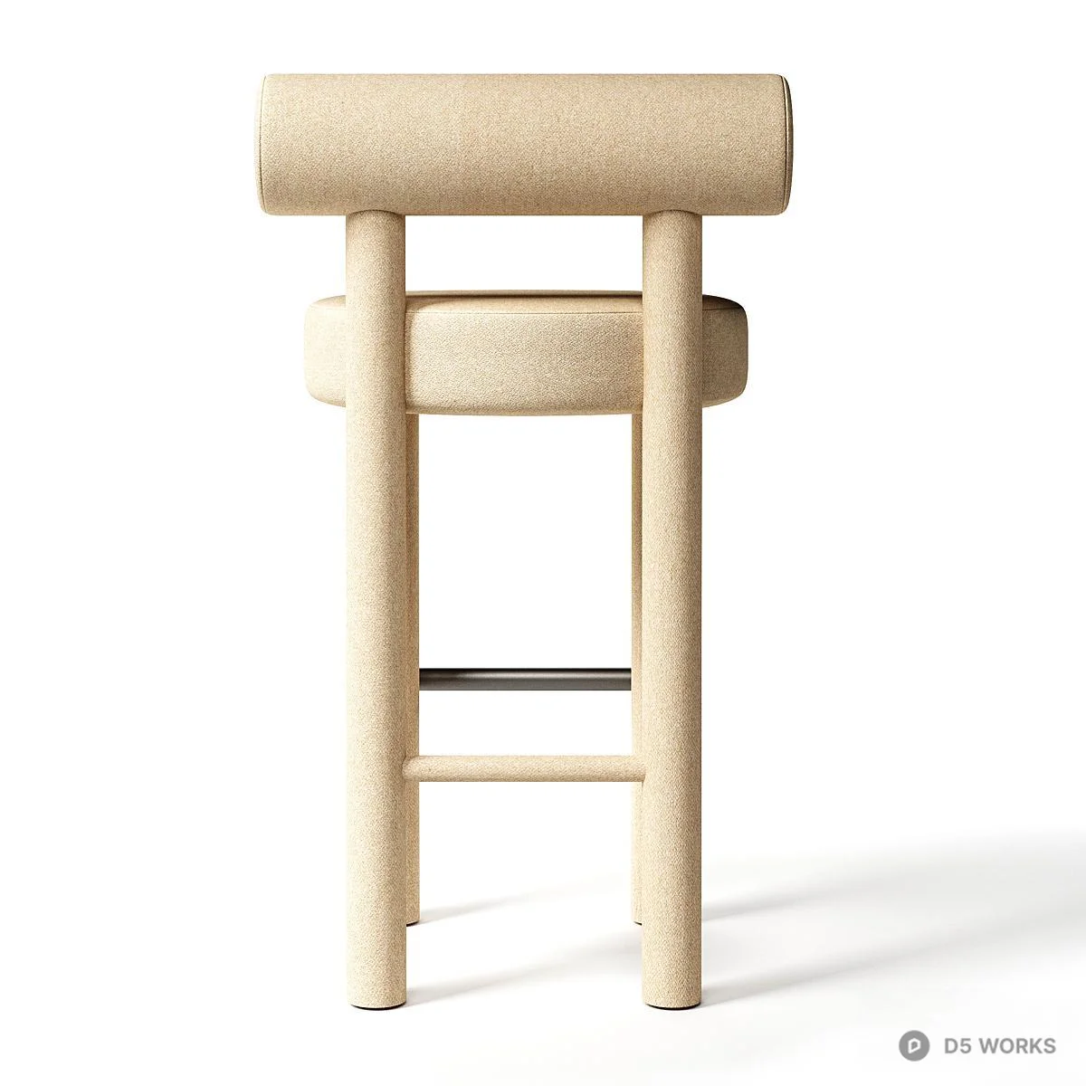 Minimalist Upholstered Bar Stool With Cylindrical Backrest 3d model thumbnail 5