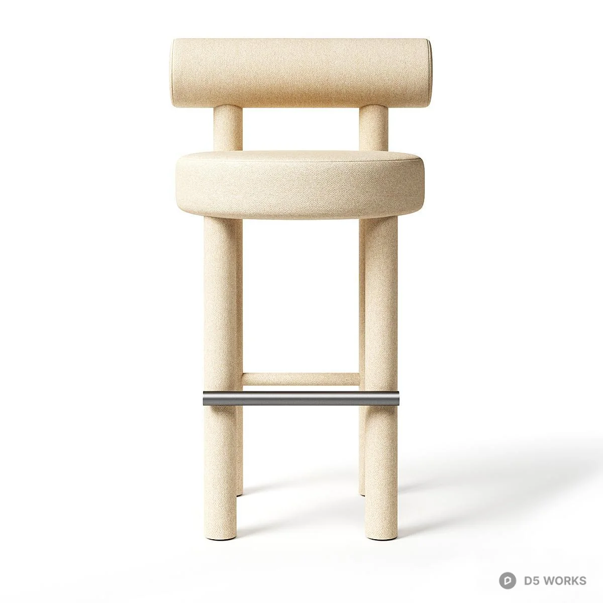 Minimalist Upholstered Bar Stool With Cylindrical Backrest 3d model thumbnail 2