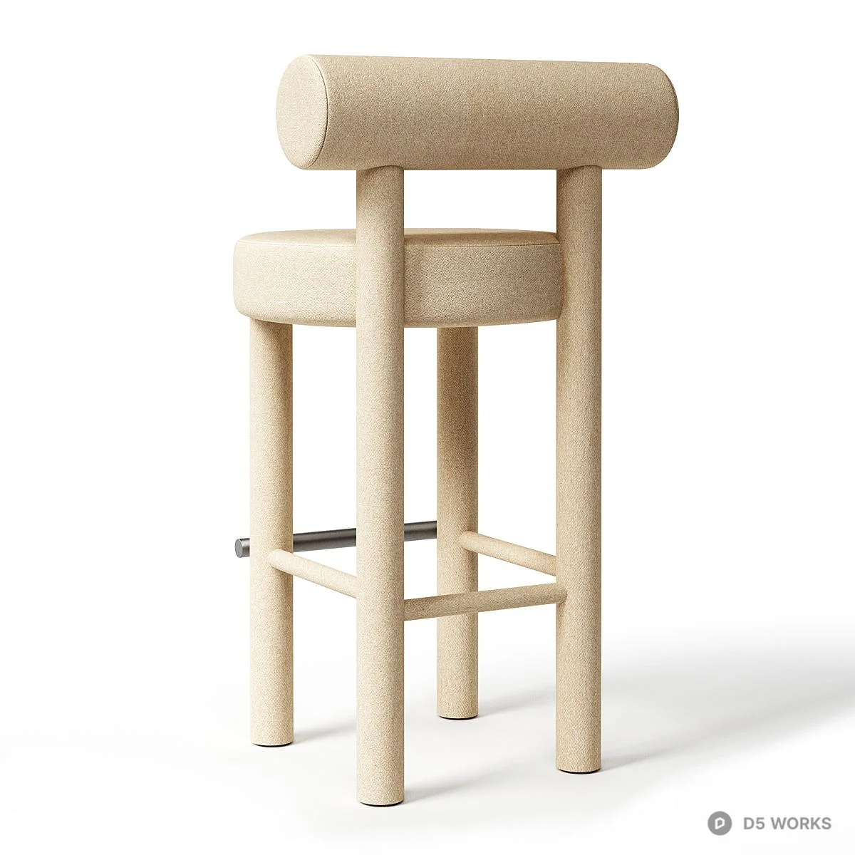 Minimalist Upholstered Bar Stool With Cylindrical Backrest 3d model thumbnail 4