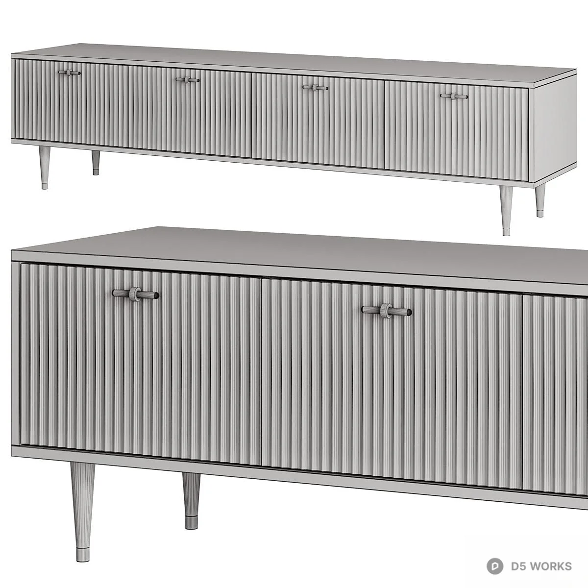 Retro Style Ribbed TV Cabinet 3d model thumbnail 2