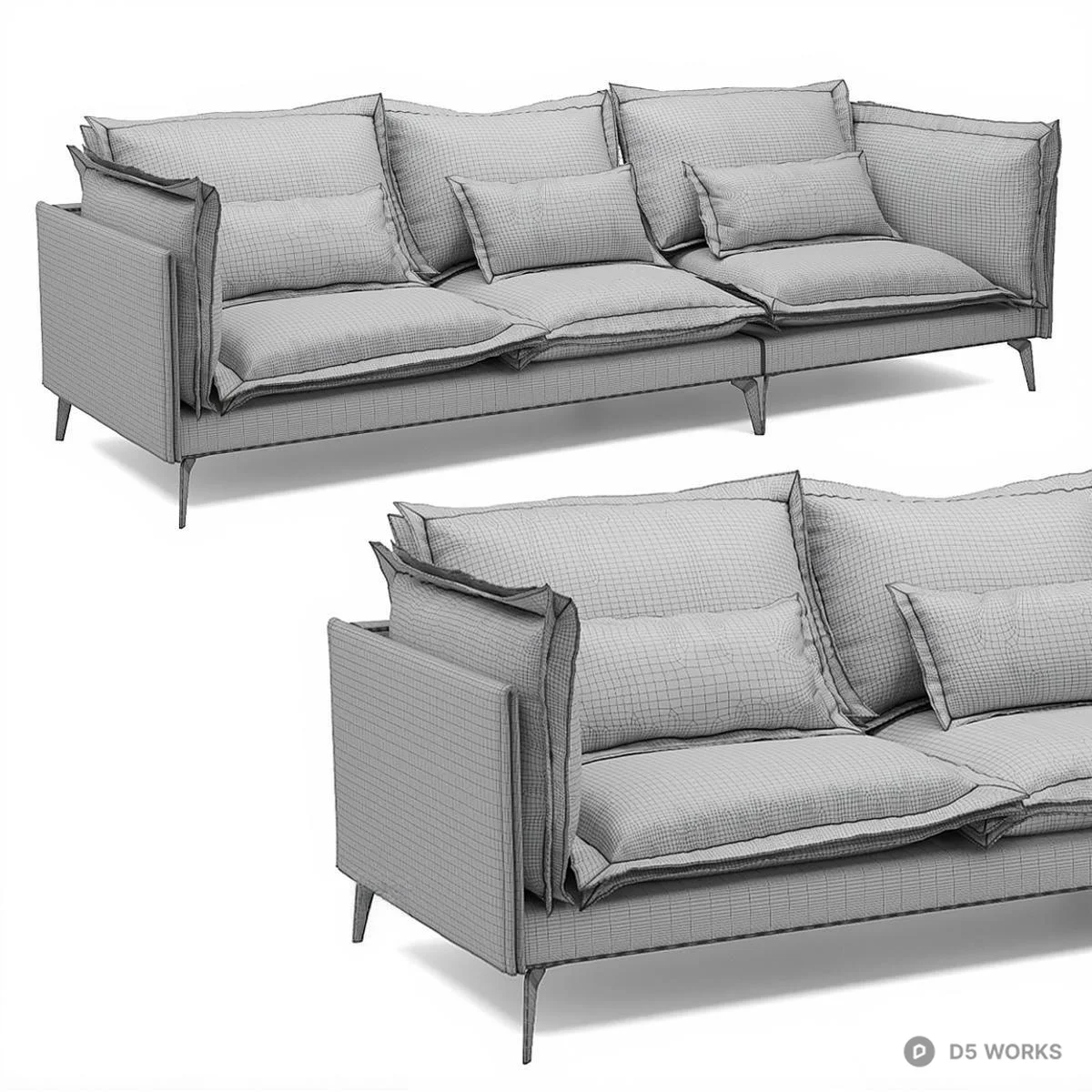 Velvet Three-Seater Sofa With Minimalist Legs 3d model thumbnail 2