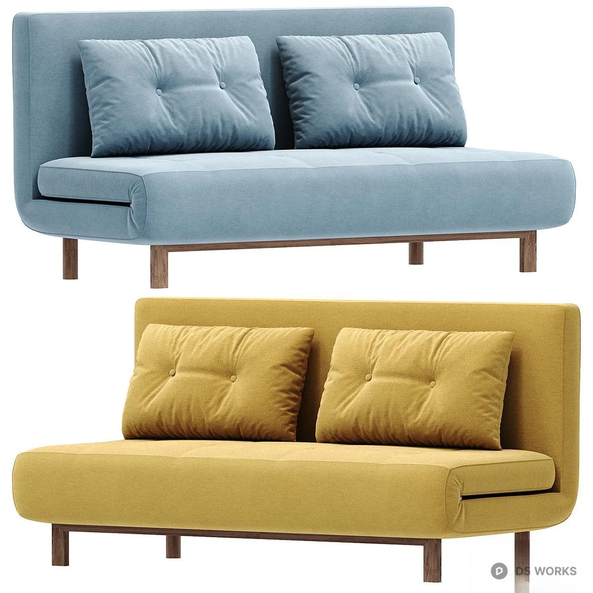 Velvet Upholstered Double Sofa 3d model thumbnail 2