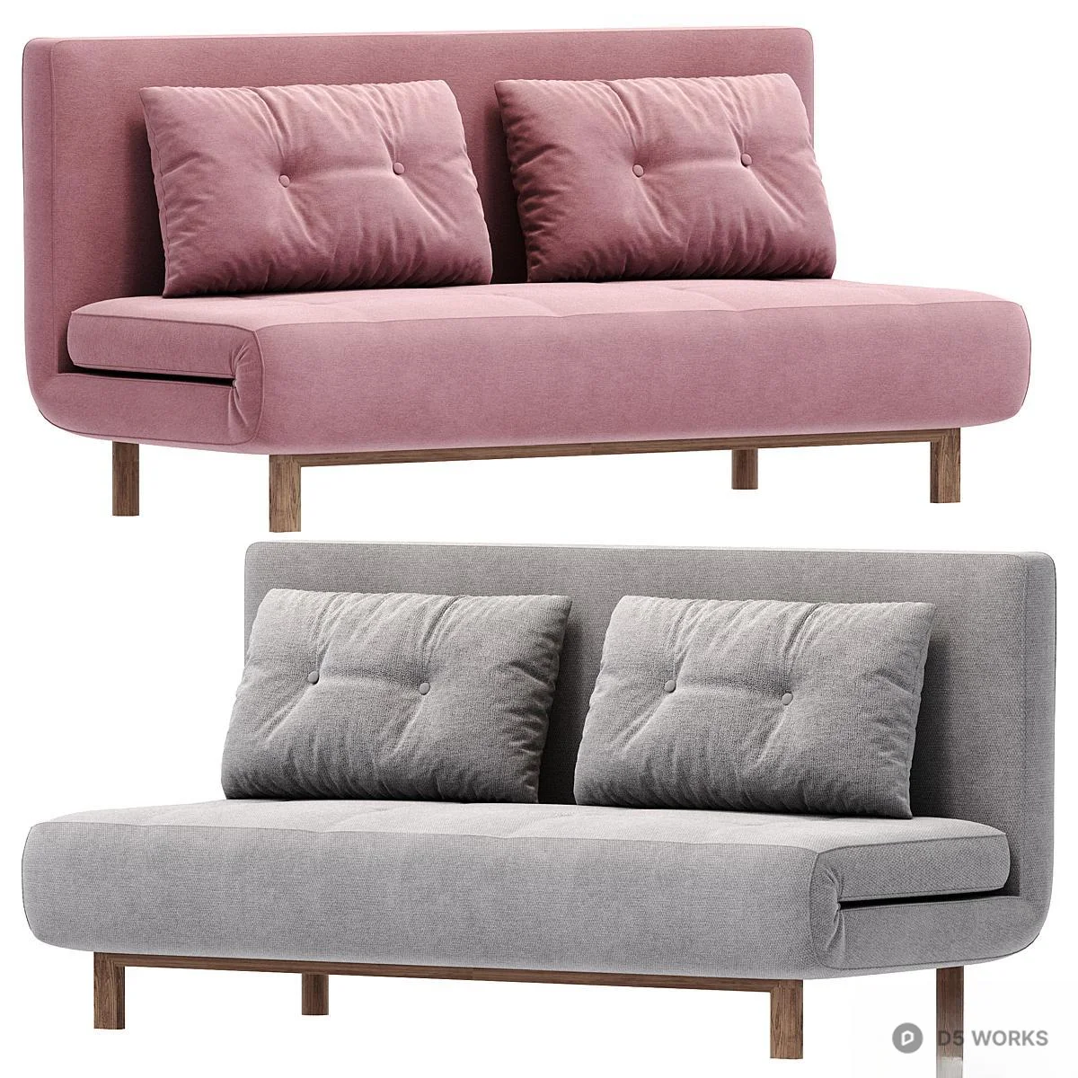 Velvet Upholstered Double Sofa 3d model thumbnail 3