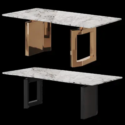Marble Top Dining Table With Geometric Metal Base 3d model
