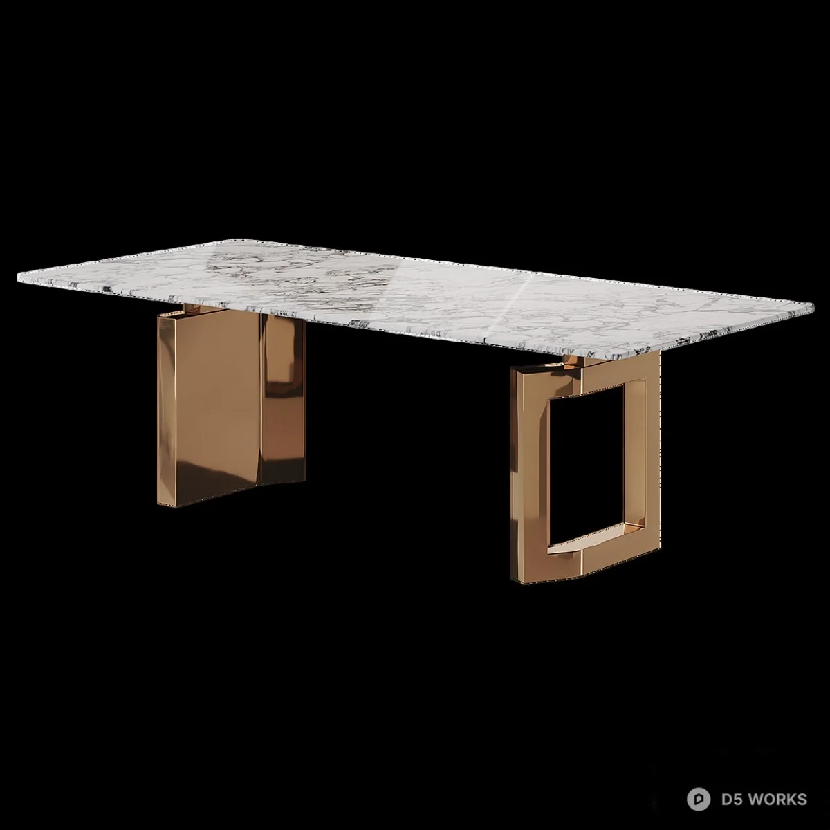 Marble Top Dining Table With Geometric Metal Base 3d model thumbnail 5