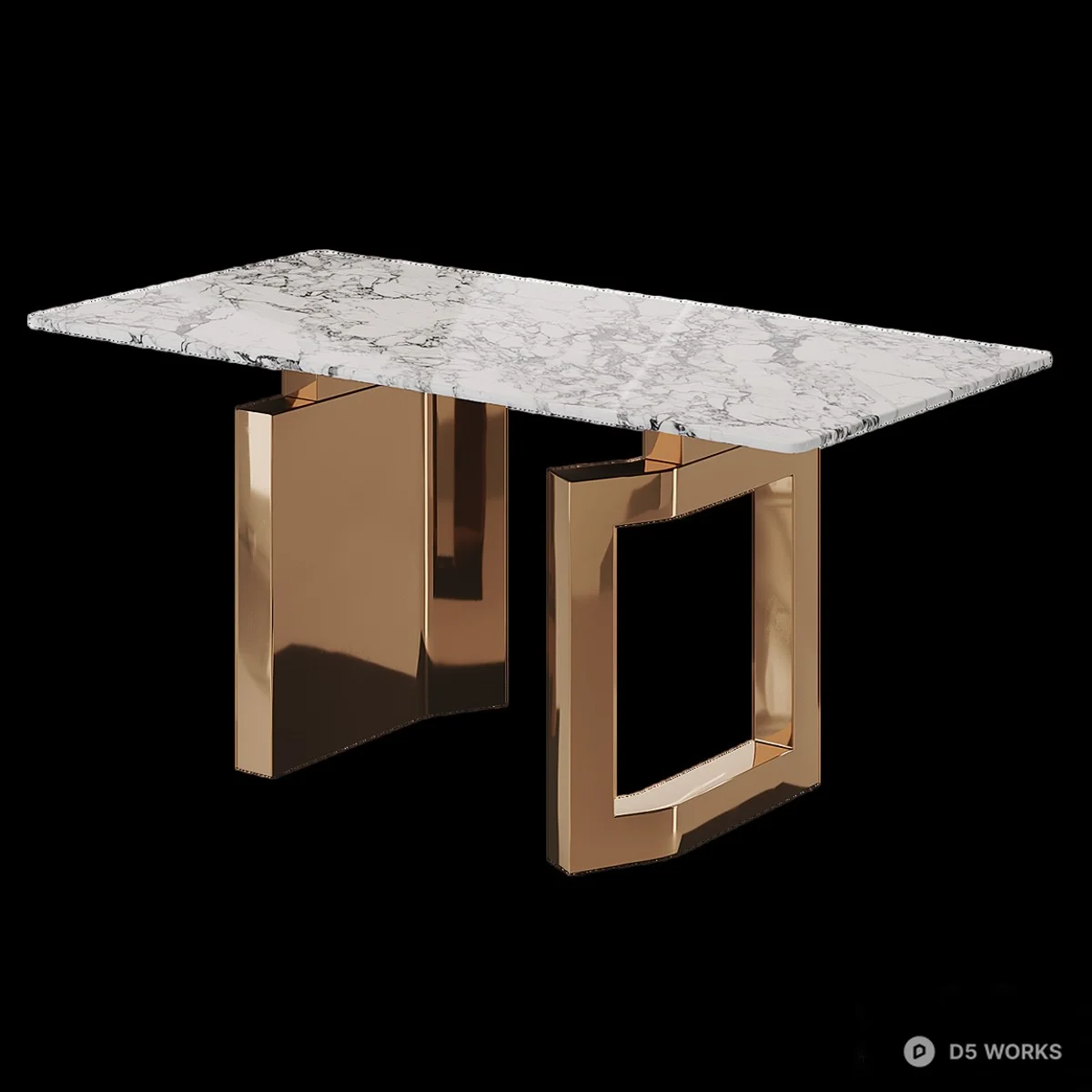 Marble Top Dining Table With Geometric Metal Base 3d model thumbnail 3