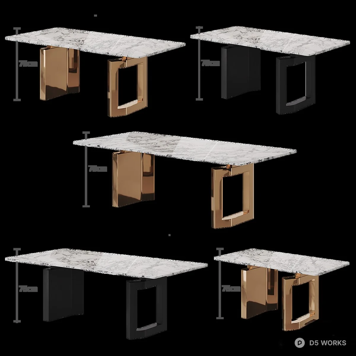 Marble Top Dining Table With Geometric Metal Base 3d model thumbnail 2