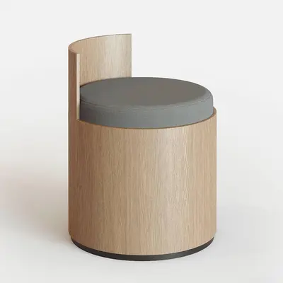 Minimalist Wooden Cylinder Stool With Backrest 3d model