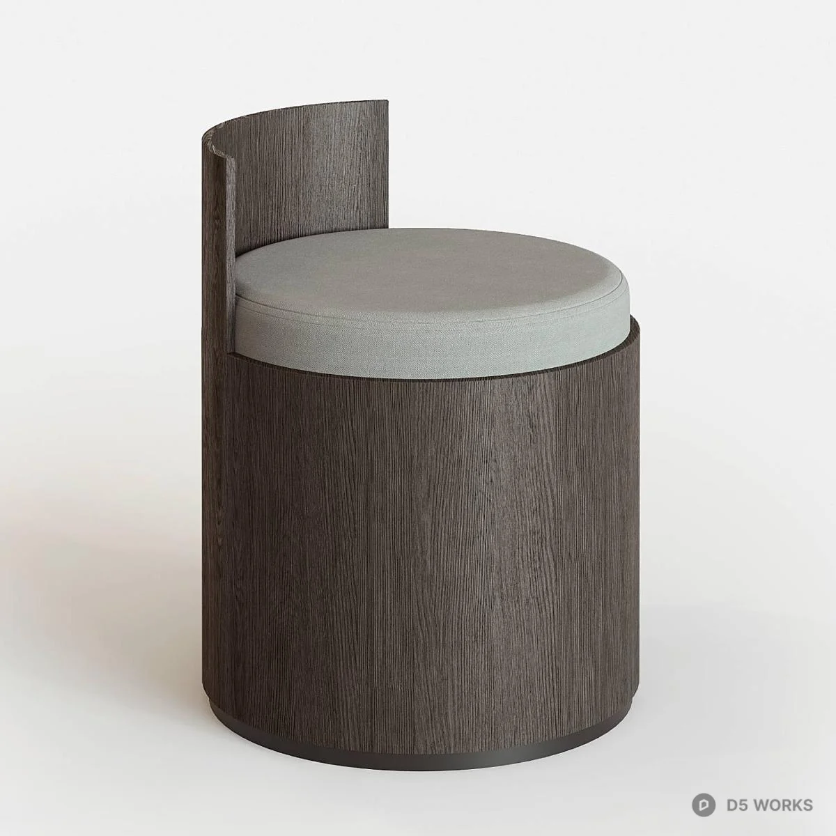 Minimalist Wooden Cylinder Stool With Backrest 3d model thumbnail 3