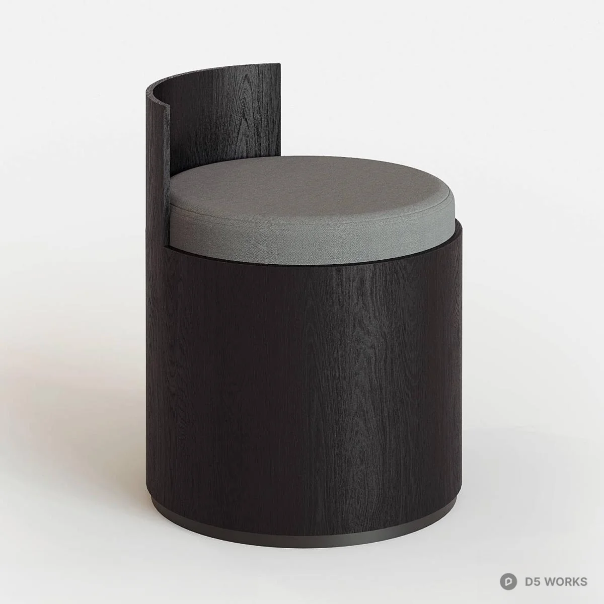 Minimalist Wooden Cylinder Stool With Backrest 3d model thumbnail 4