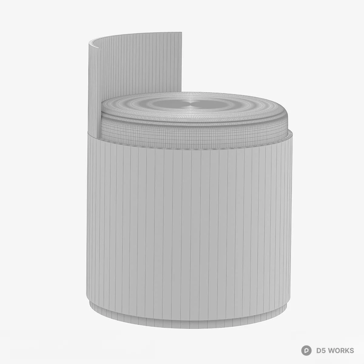 Minimalist Wooden Cylinder Stool With Backrest 3d model thumbnail 5