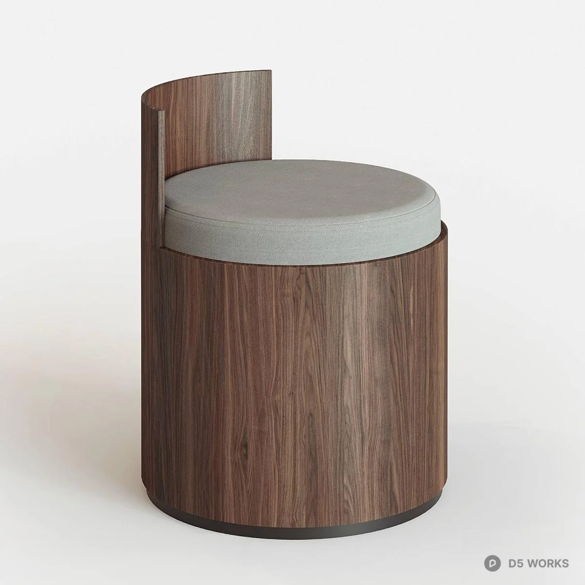 Minimalist Wooden Cylinder Stool With Backrest 3d model thumbnail 2
