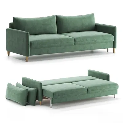Velvet Green Sofa Bed With Wooden Legs 3d model