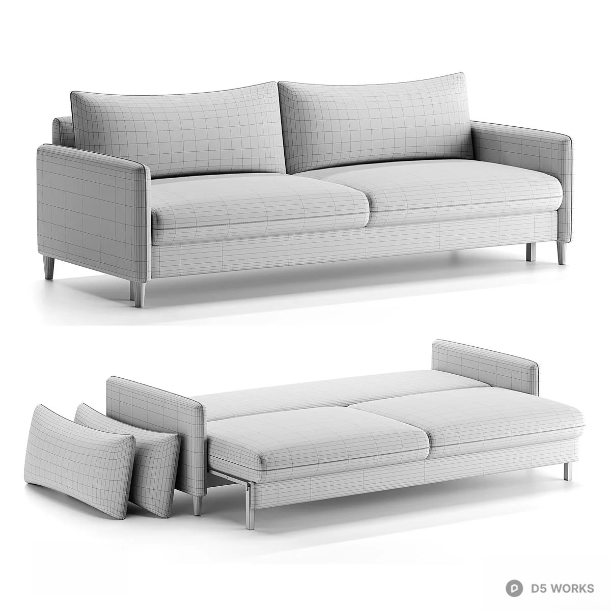 Velvet Green Sofa Bed With Wooden Legs 3d model thumbnail 4