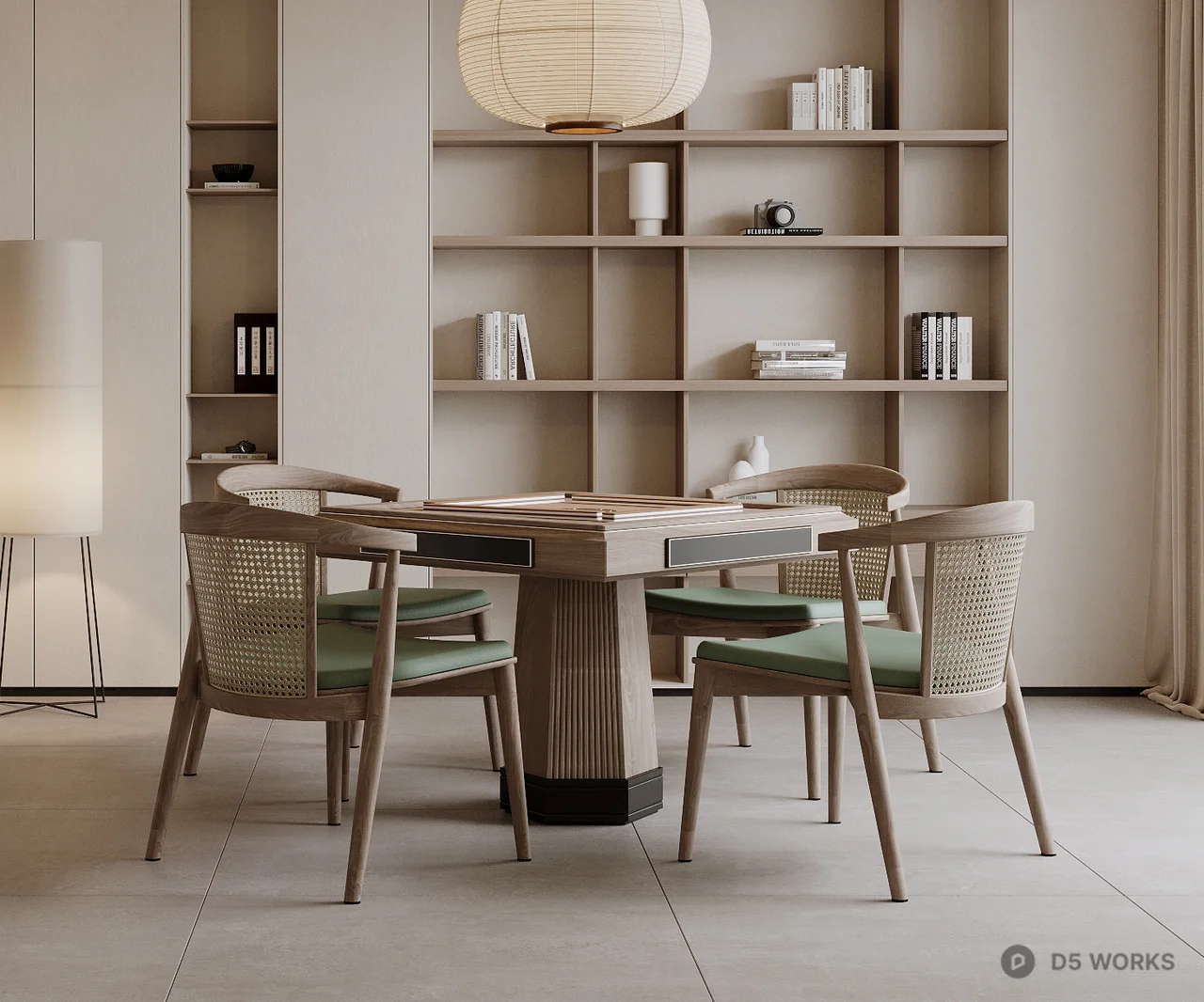 Minimalist Living Dining Space with Integrated Shelving 3d model thumbnail 2