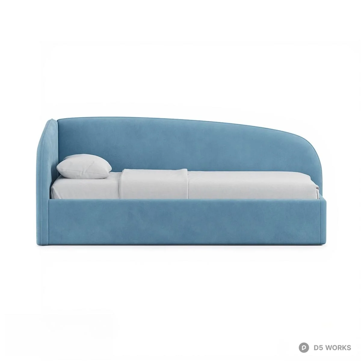 Curved Upholstered Single Bed 3d model thumbnail 2