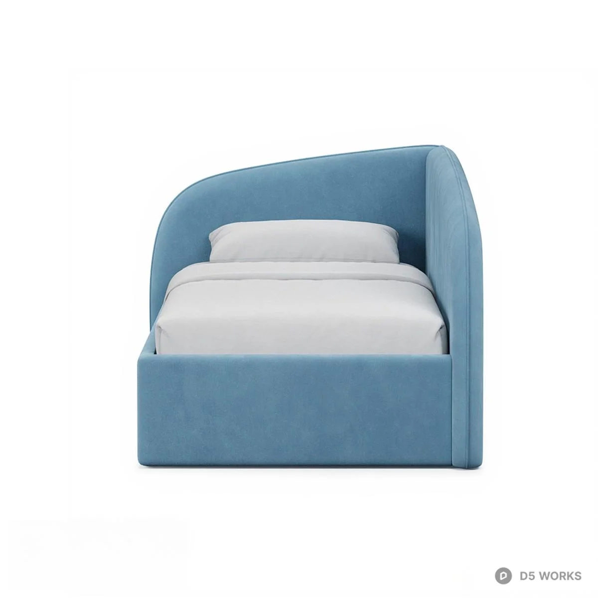 Curved Upholstered Single Bed 3d model thumbnail 3