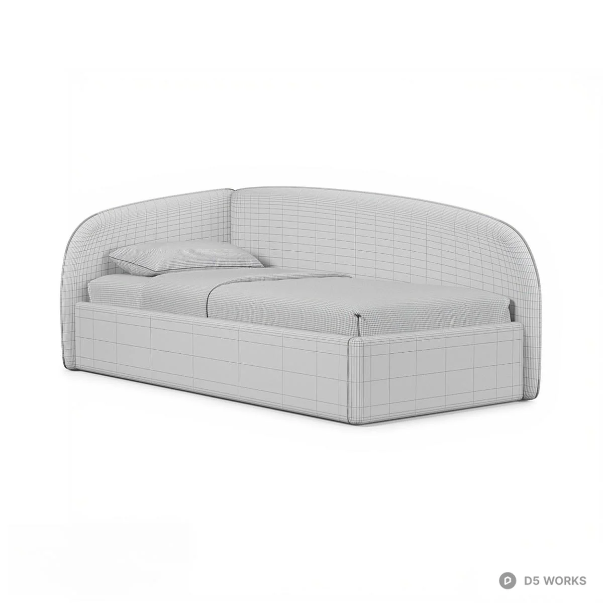 Curved Upholstered Single Bed 3d model thumbnail 4