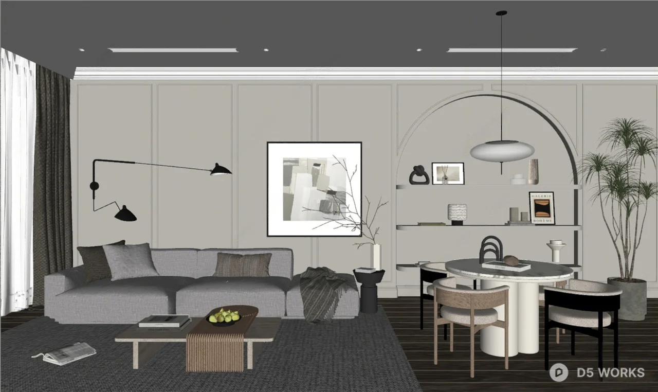 Modern Minimalist Living Dining Space 3d model thumbnail 2