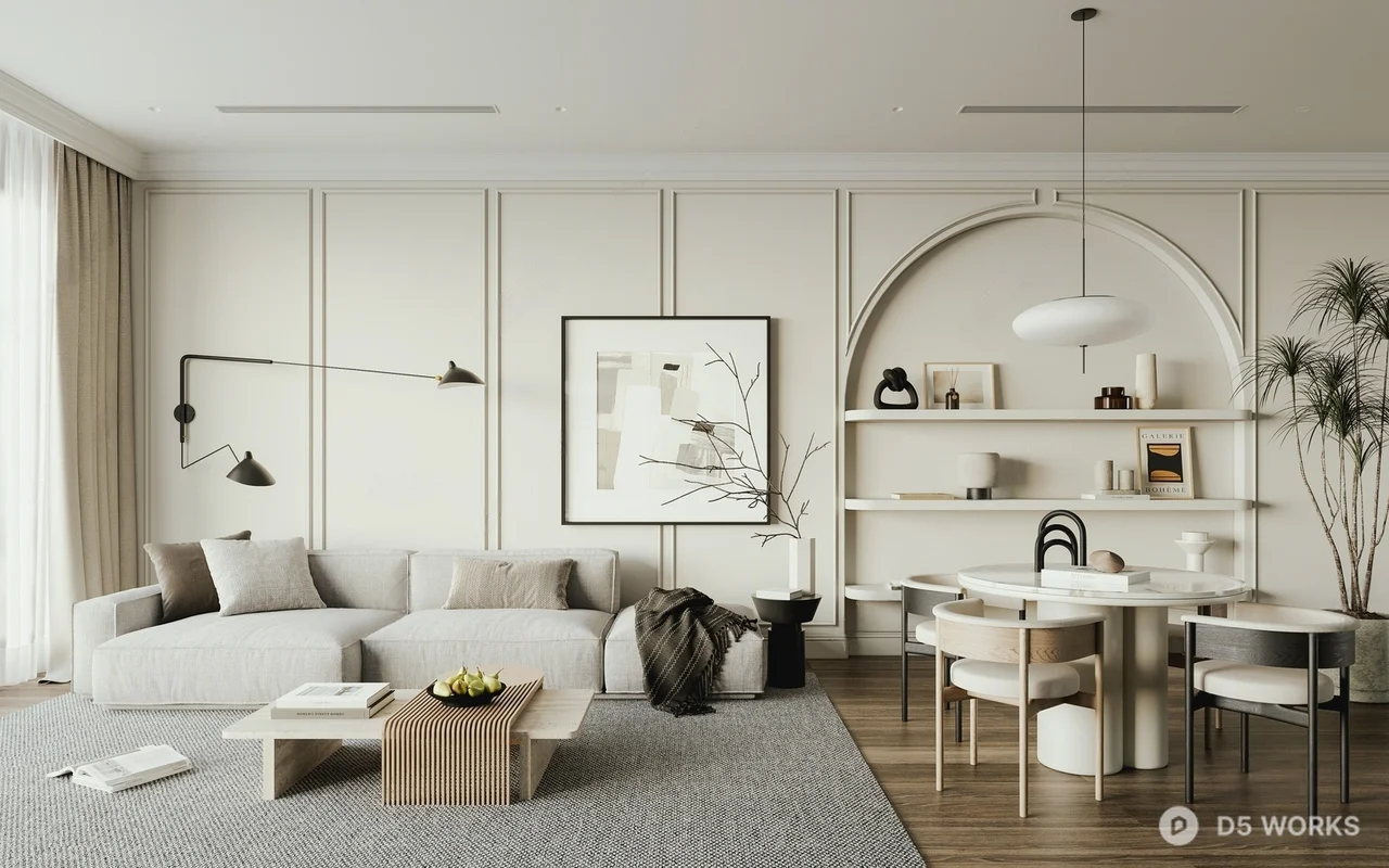 Modern Minimalist Living Dining Space 3d model - Image 1