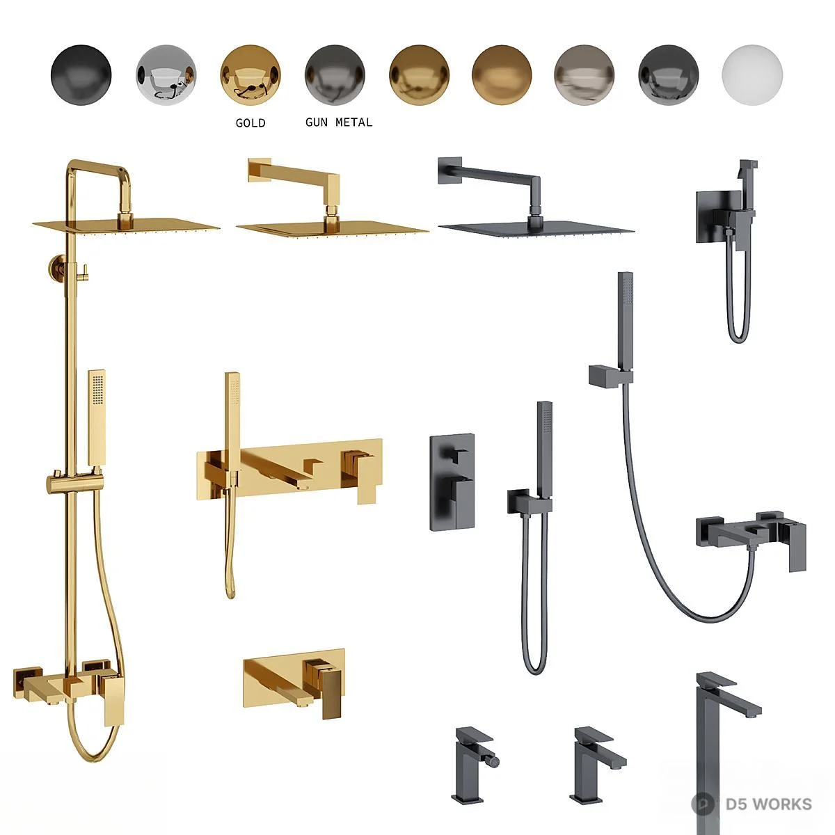 Modern Shower Faucet Set 3d model thumbnail 3