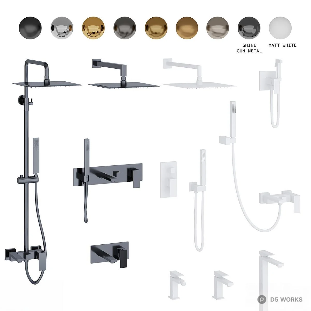 Modern Shower Faucet Set 3d model thumbnail 5
