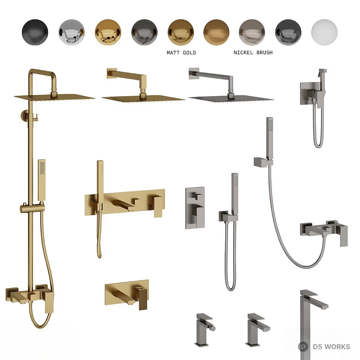 Modern Shower Faucet Set 3d model thumbnail 4