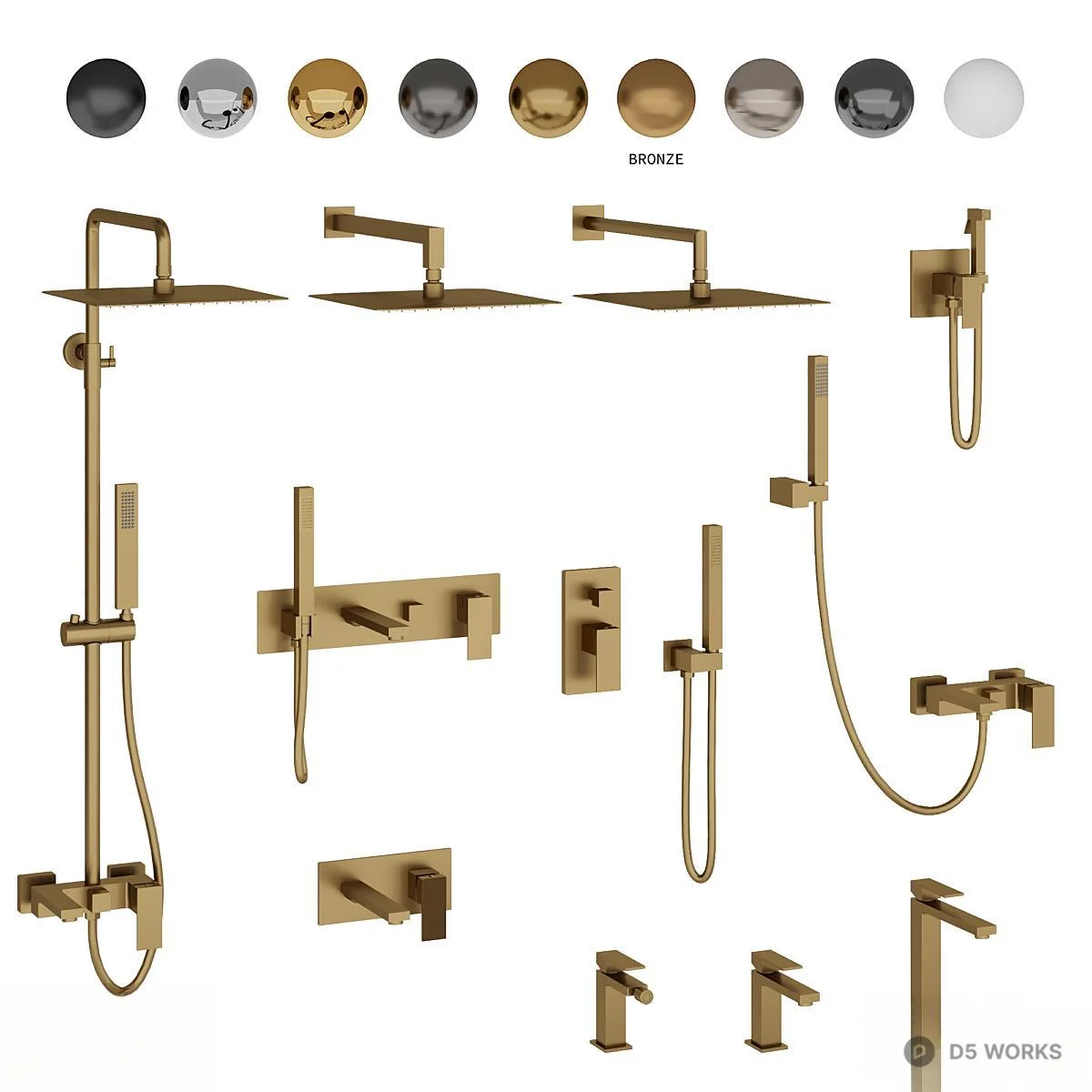 Modern Shower Faucet Set 3d model thumbnail 6
