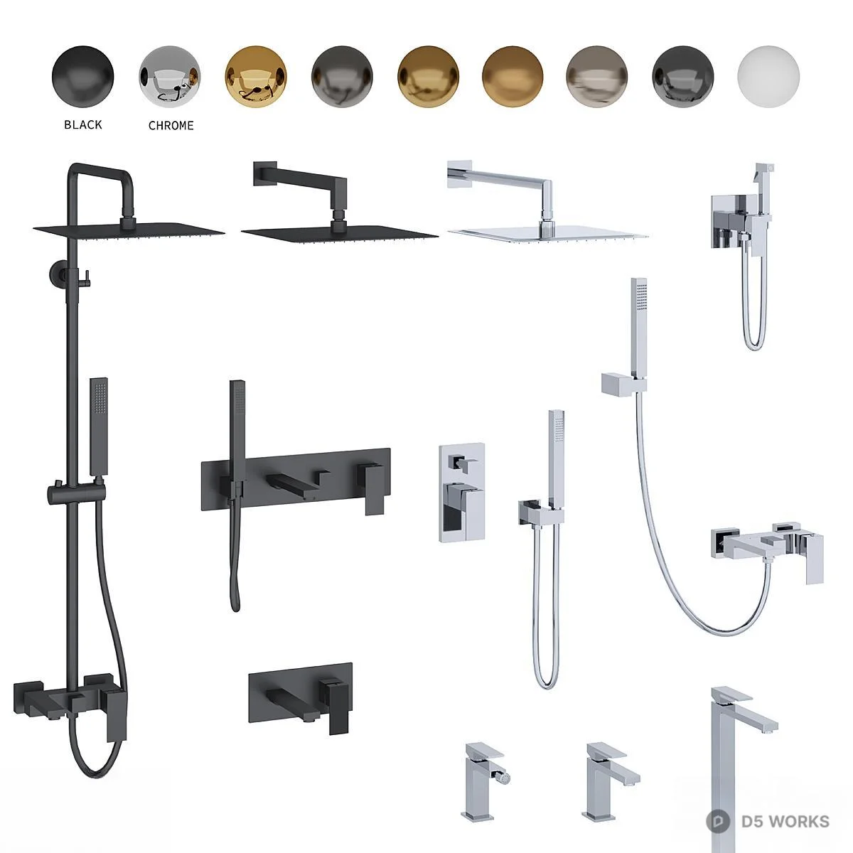 Modern Shower Faucet Set 3d model thumbnail 2