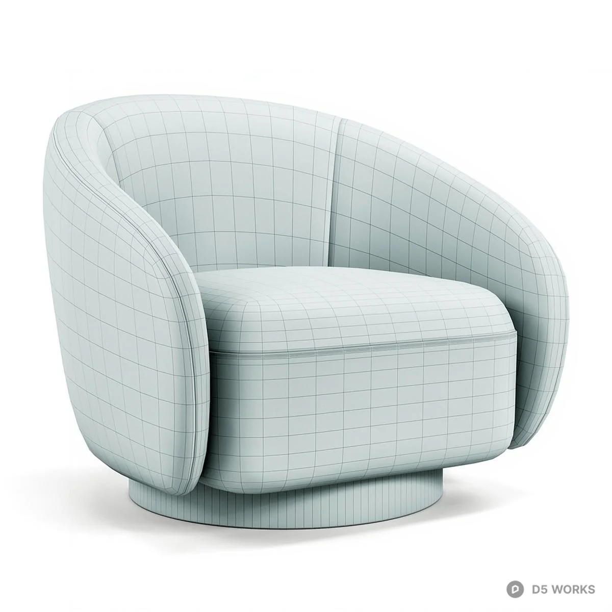 Curved Upholstered Swivel Armchair 3d model thumbnail 4