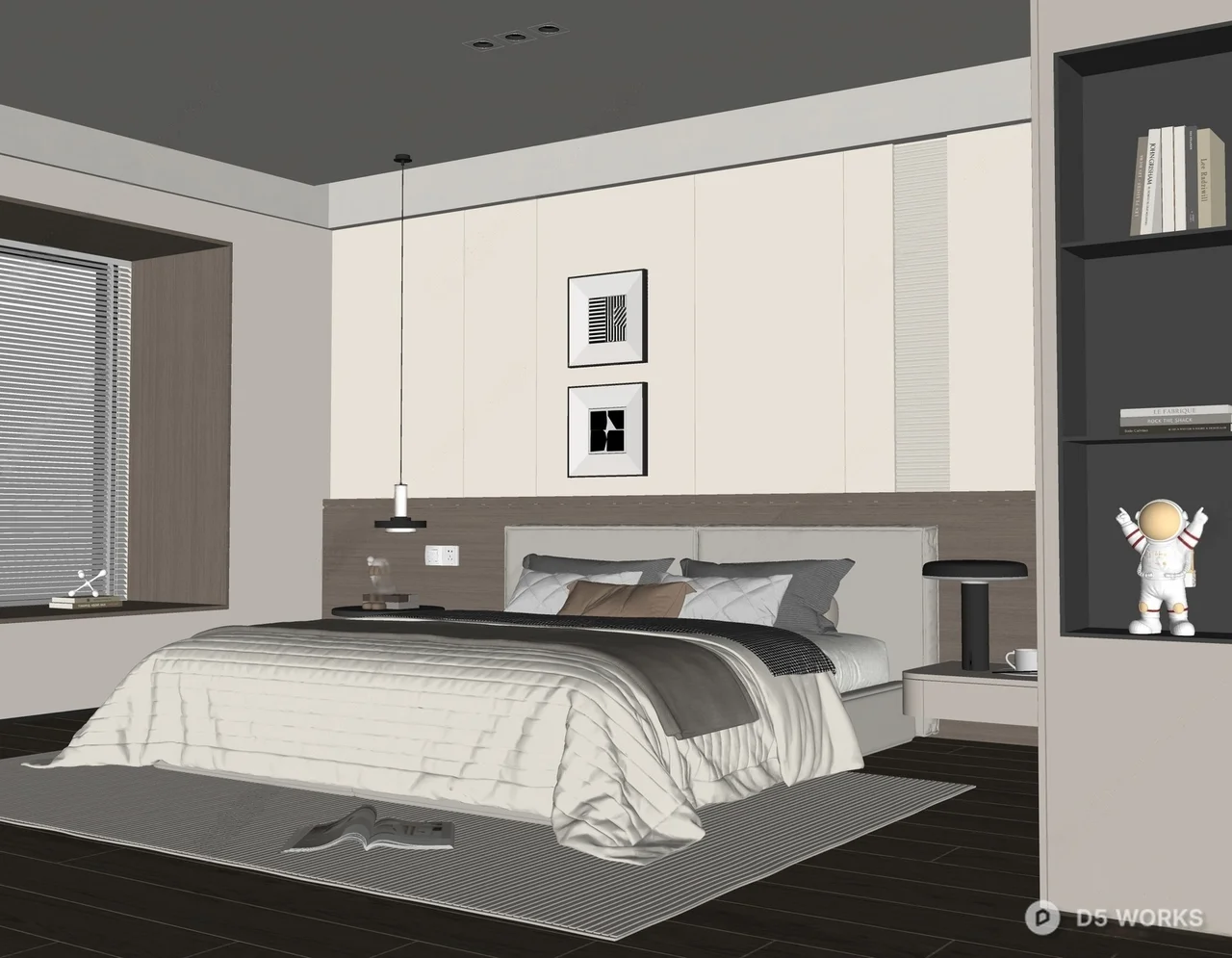 Modern Minimalist Bedroom With Warm Lighting 3d model thumbnail 2