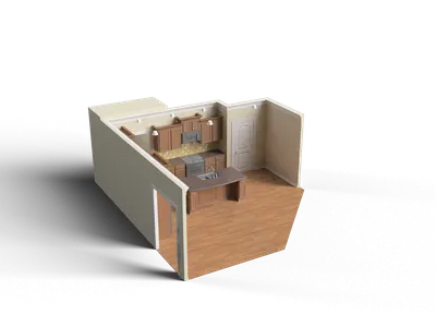 Open Kitchen Layout with Island 3d model