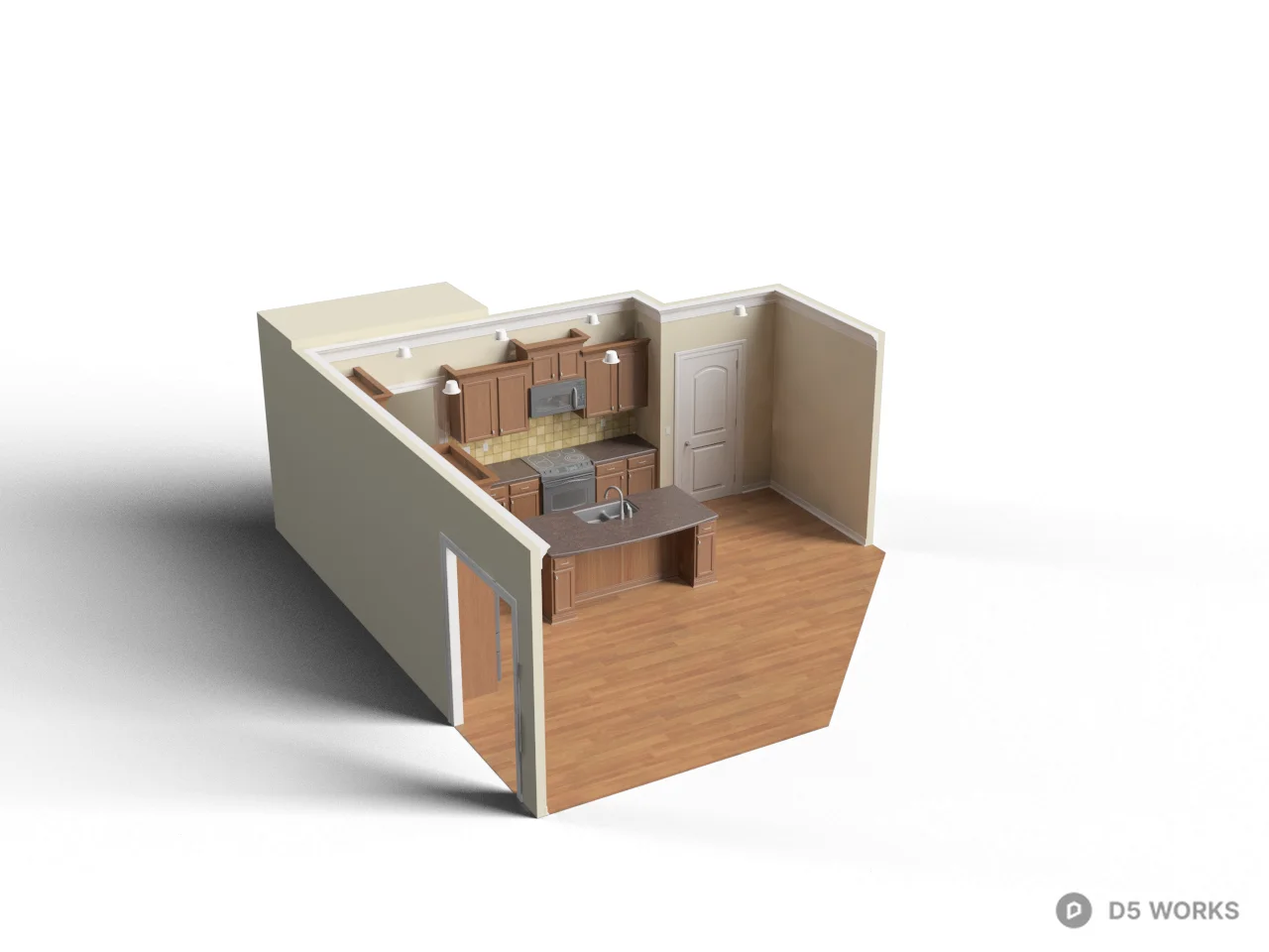 Open Kitchen Layout with Island 3d model - Image 1