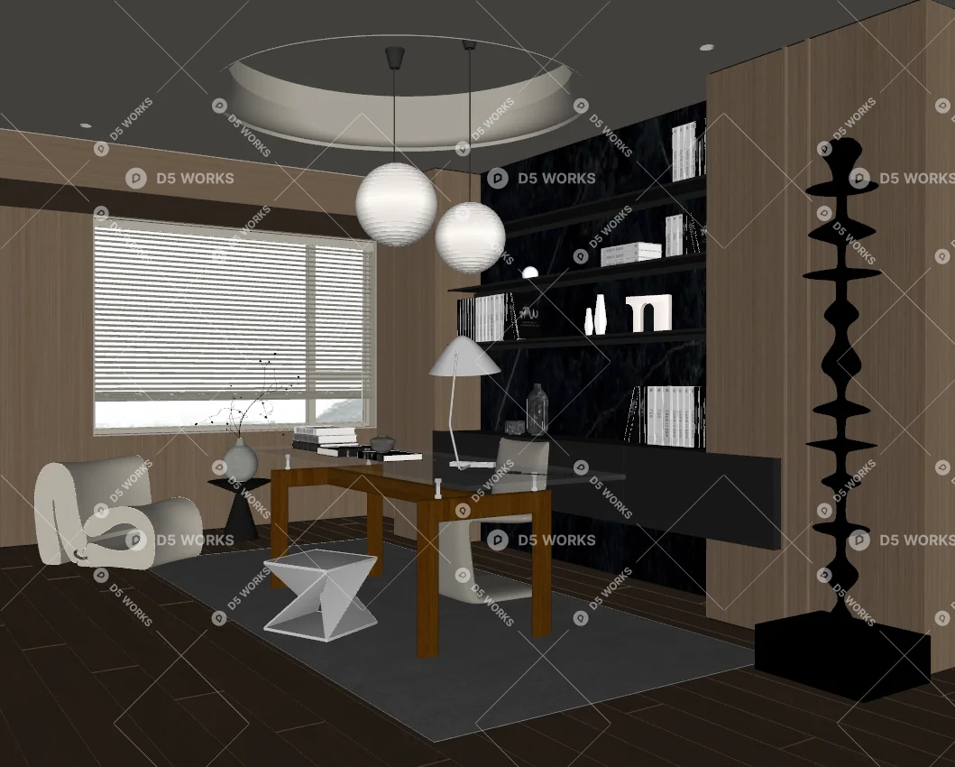 Modern Study Room 3d model thumbnail 2
