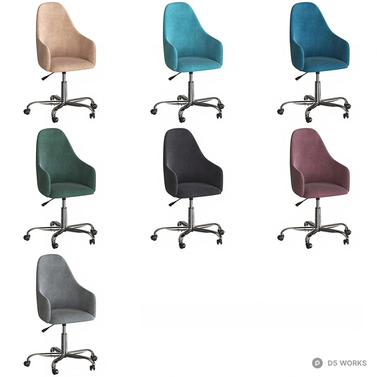 Velvet Upholstered Office Chair 3d model thumbnail 2