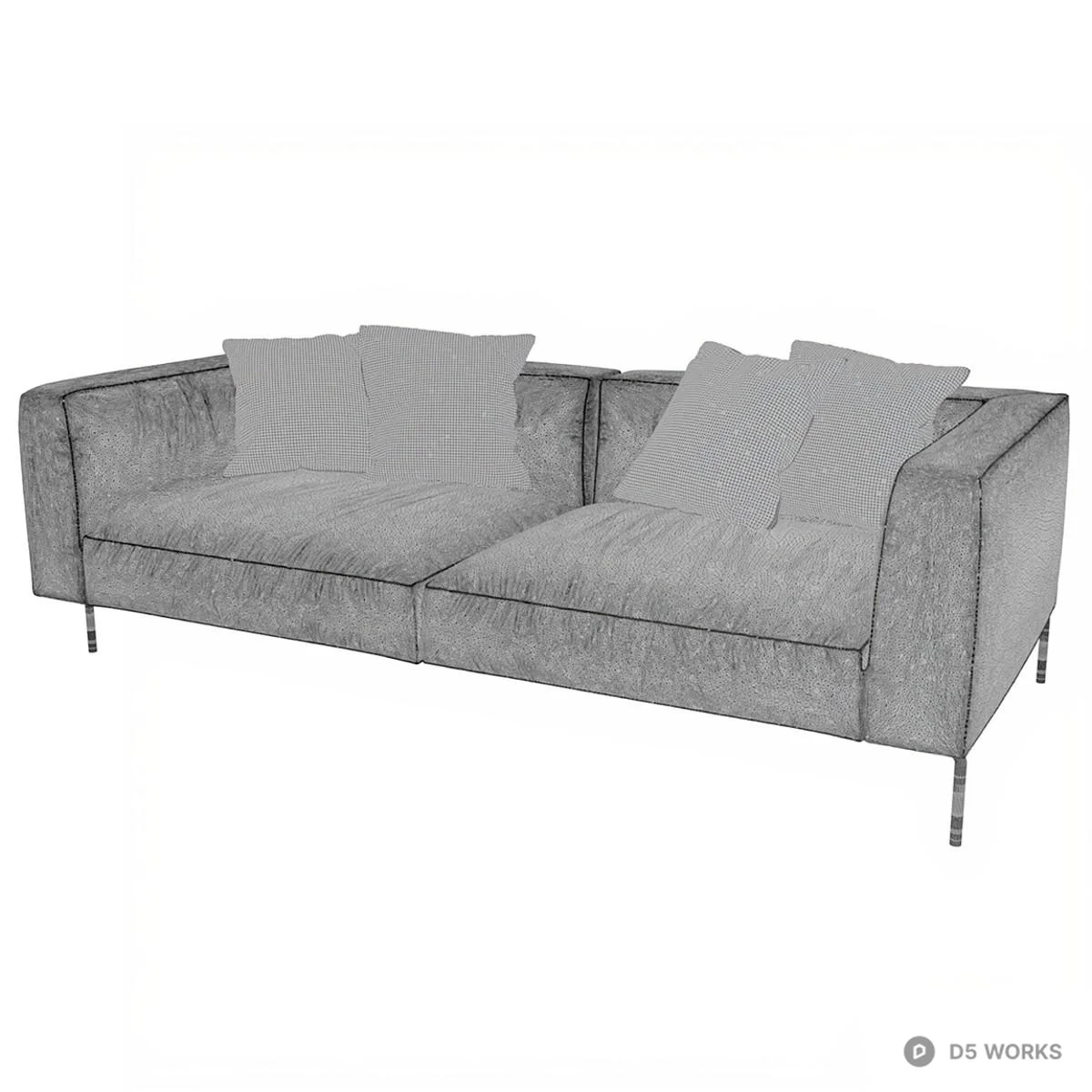 Minimalist Gray Fabric Three Seater Sofa 3d model thumbnail 4