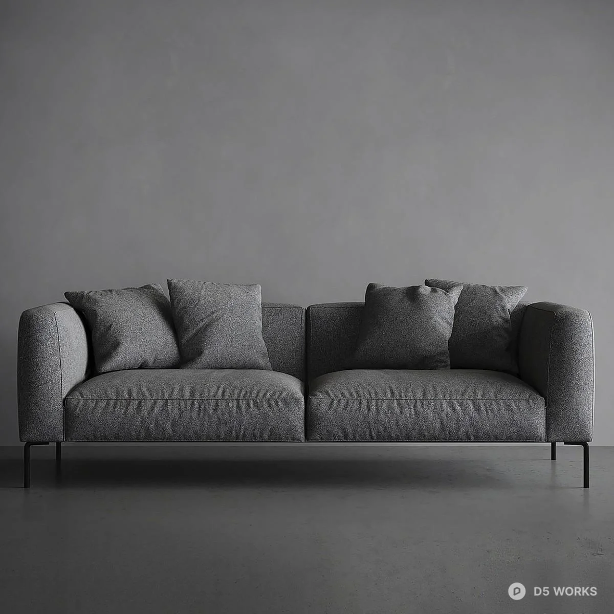 Minimalist Gray Fabric Three Seater Sofa 3d model thumbnail 3
