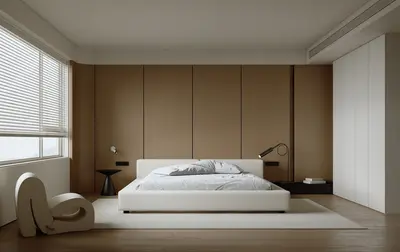 Minimalist Modern Bedroom with Panel Accent Wall 3d model
