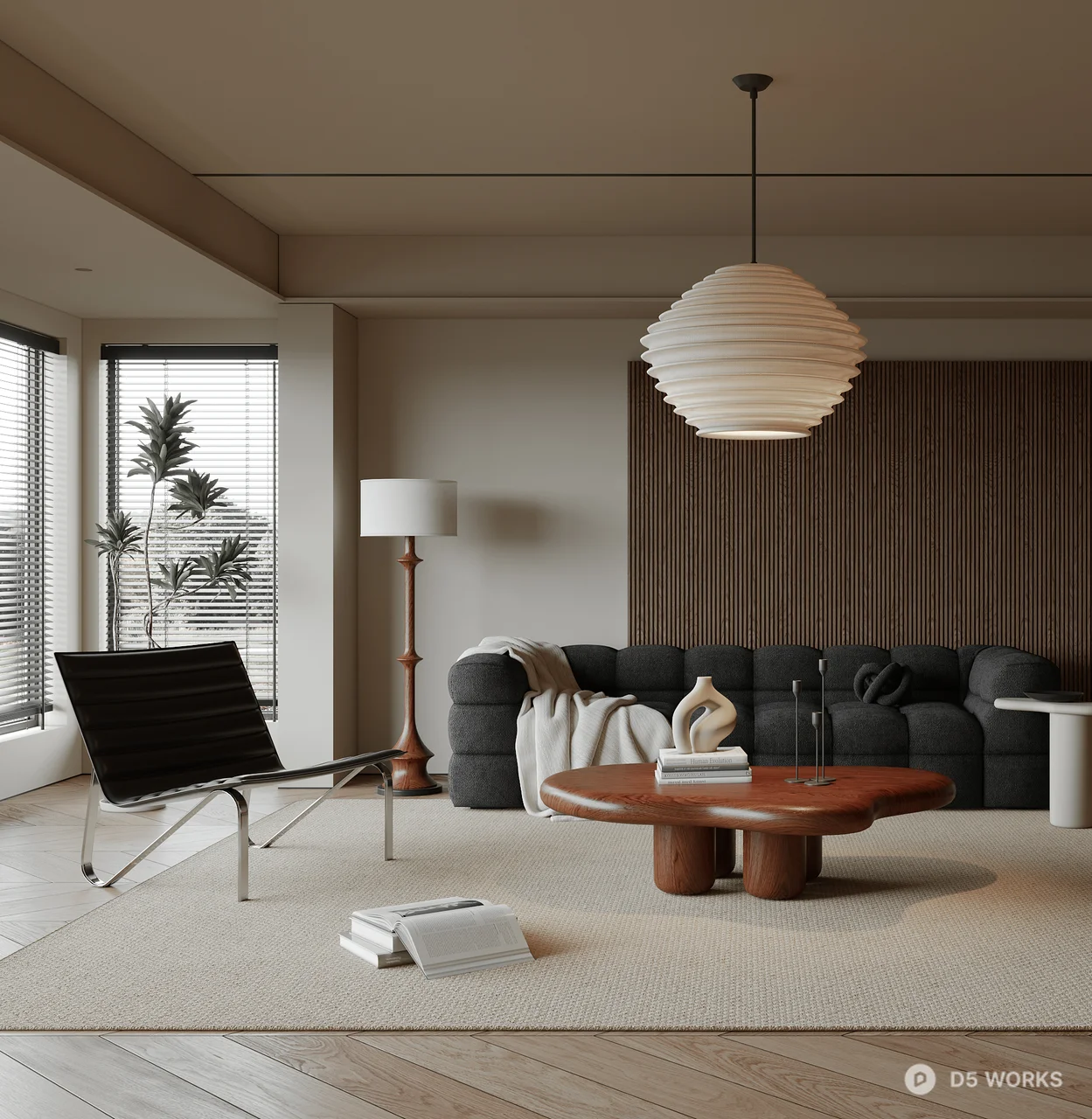 Minimalist Living Room with Organic Forms 3d model thumbnail 2
