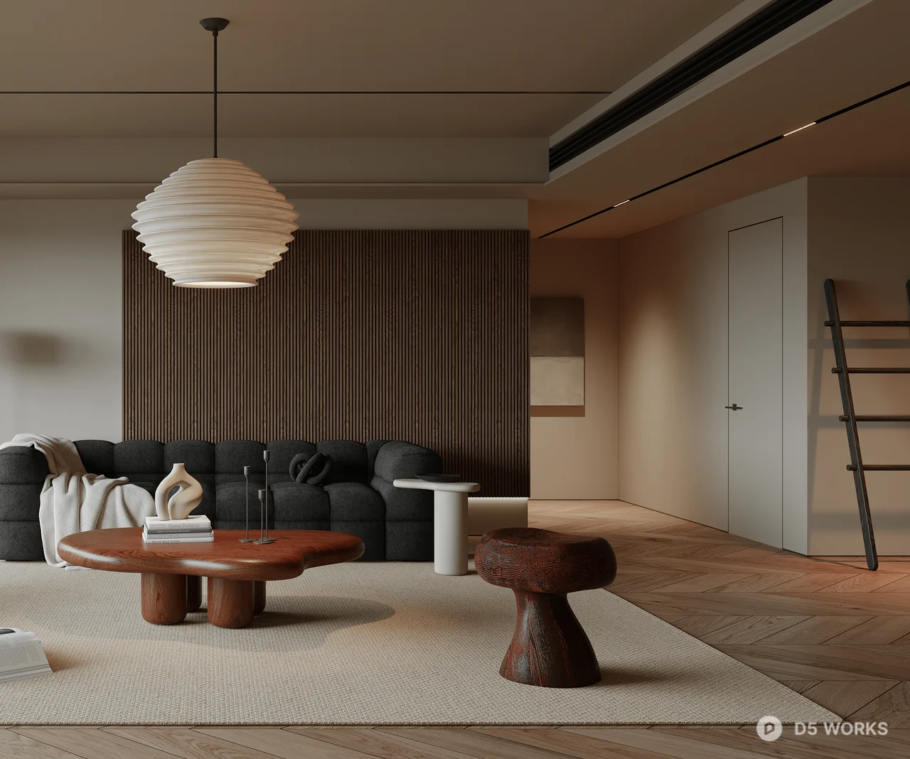 Minimalist Living Room with Organic Forms 3d model thumbnail 3