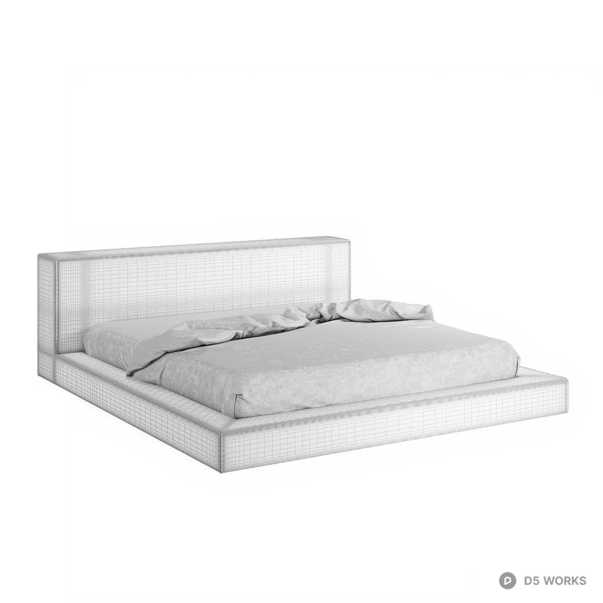 Minimalist Upholstered Platform Bed 3d model thumbnail 2