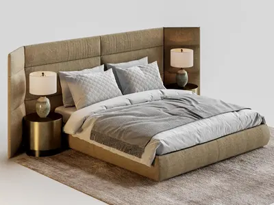 Italian Style Upholstered Double Bed 3d model