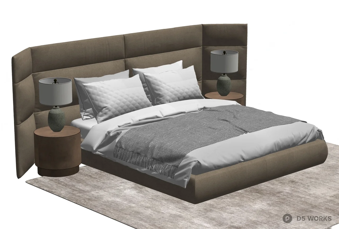 Italian Style Upholstered Double Bed 3d model thumbnail 2