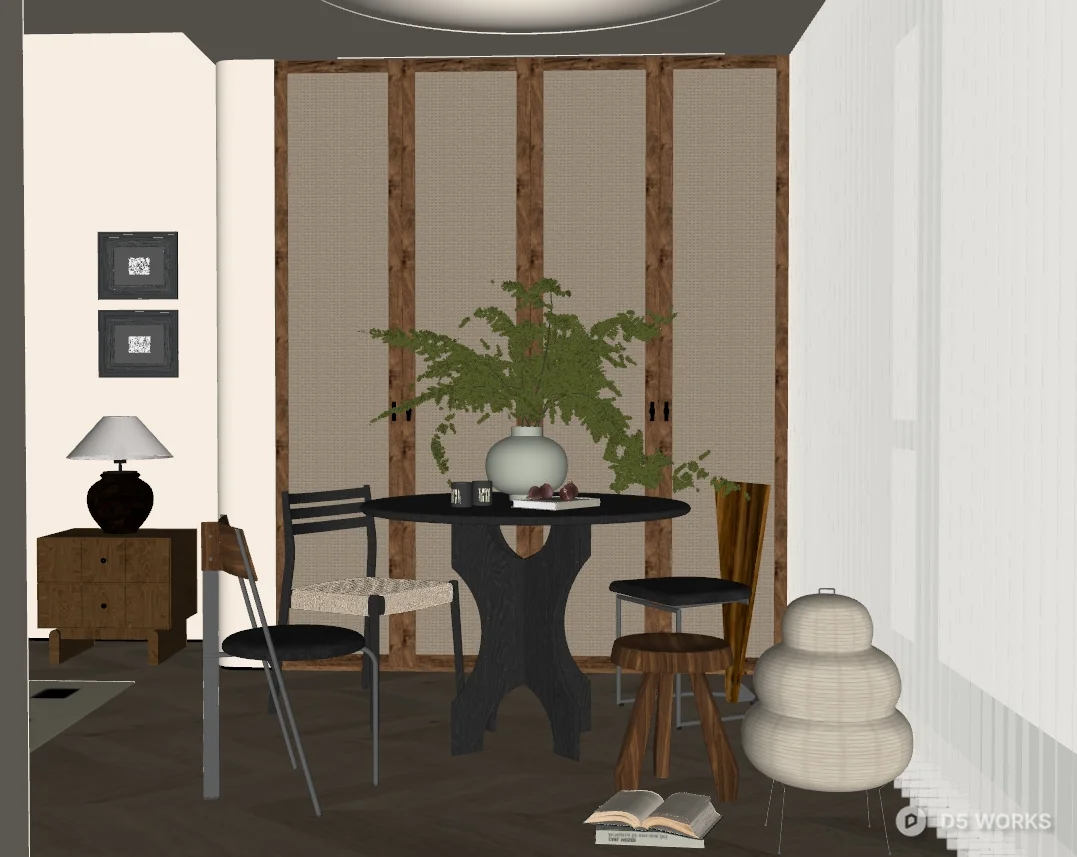 Minimalist Home Dining Space with Wooden Partition 3d model thumbnail 2