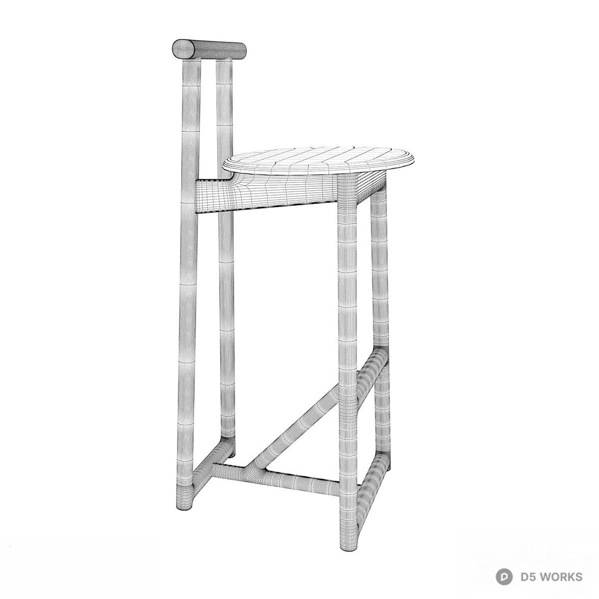 Free Minimalist Black Bar Stool With Structural Support 3D Model .max